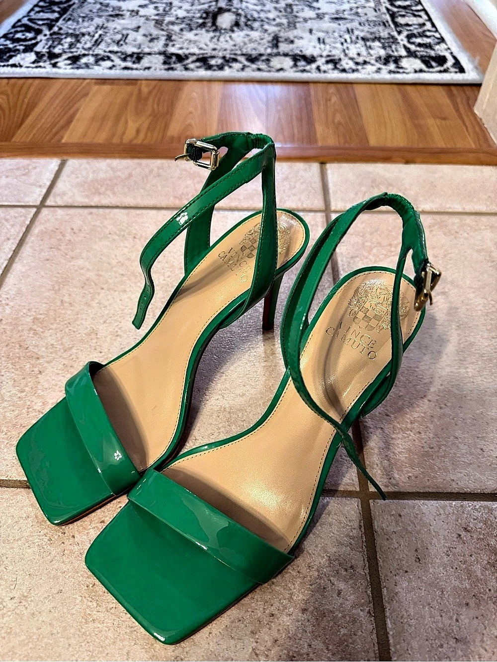 Vince Camuto Saprenda Ankle Strap Dress Sandal Green Patent Heels